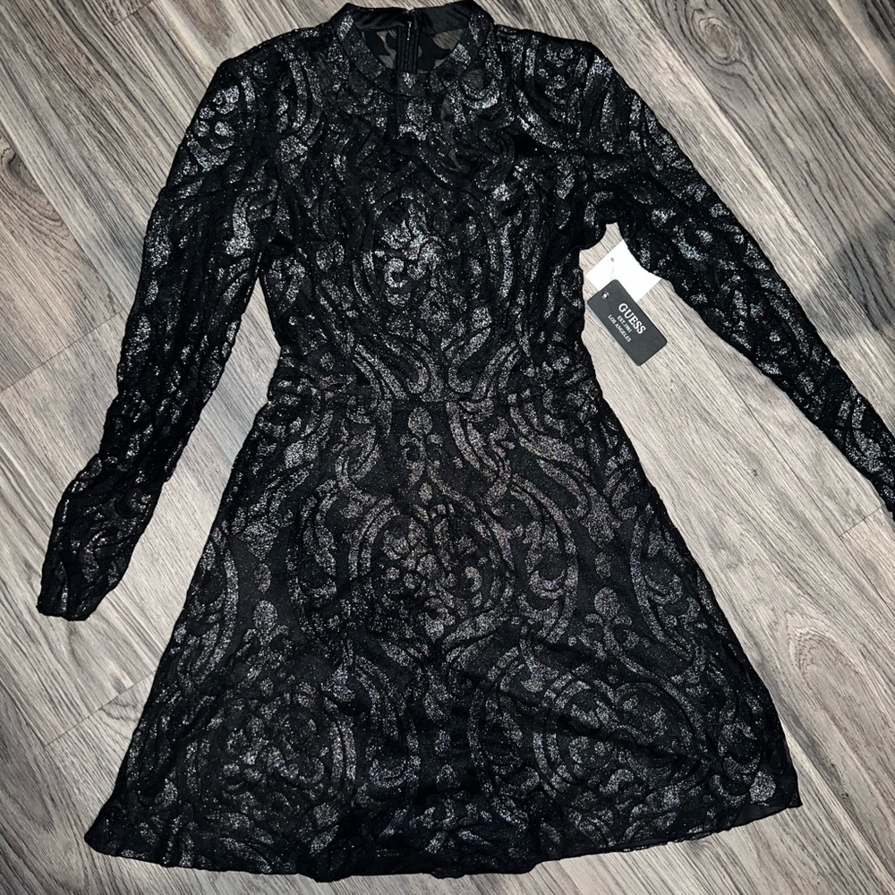 Guess Black Glitter Lace Dress Size 4